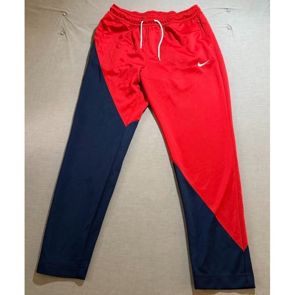 Nike Track Pants Adult Large Red Blue Colorblock Drawstring Sweat Pants 30x29 - Picture 1 of 9